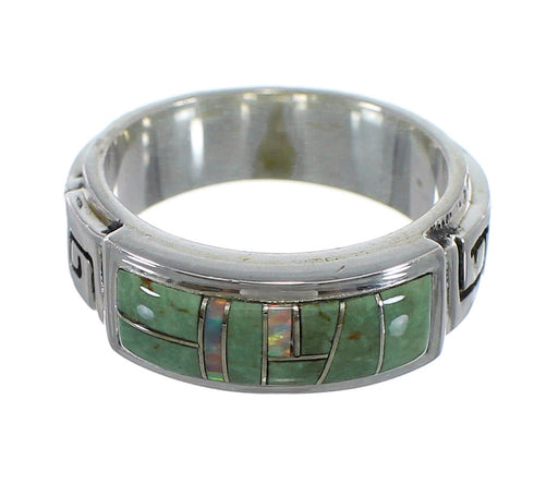 Turquoise And Opal Silver Water Wave Ring Size 4-3/4 AX64234